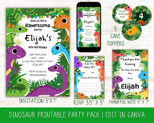 Editable Dinosaur Party Pack Template Bundle
