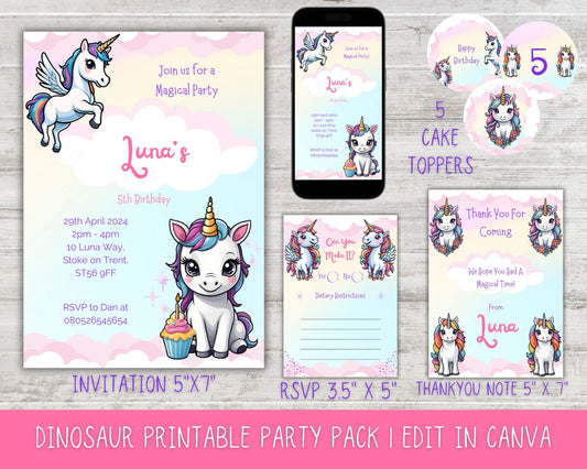 Editable Unicorn Party Pack Template Bundle