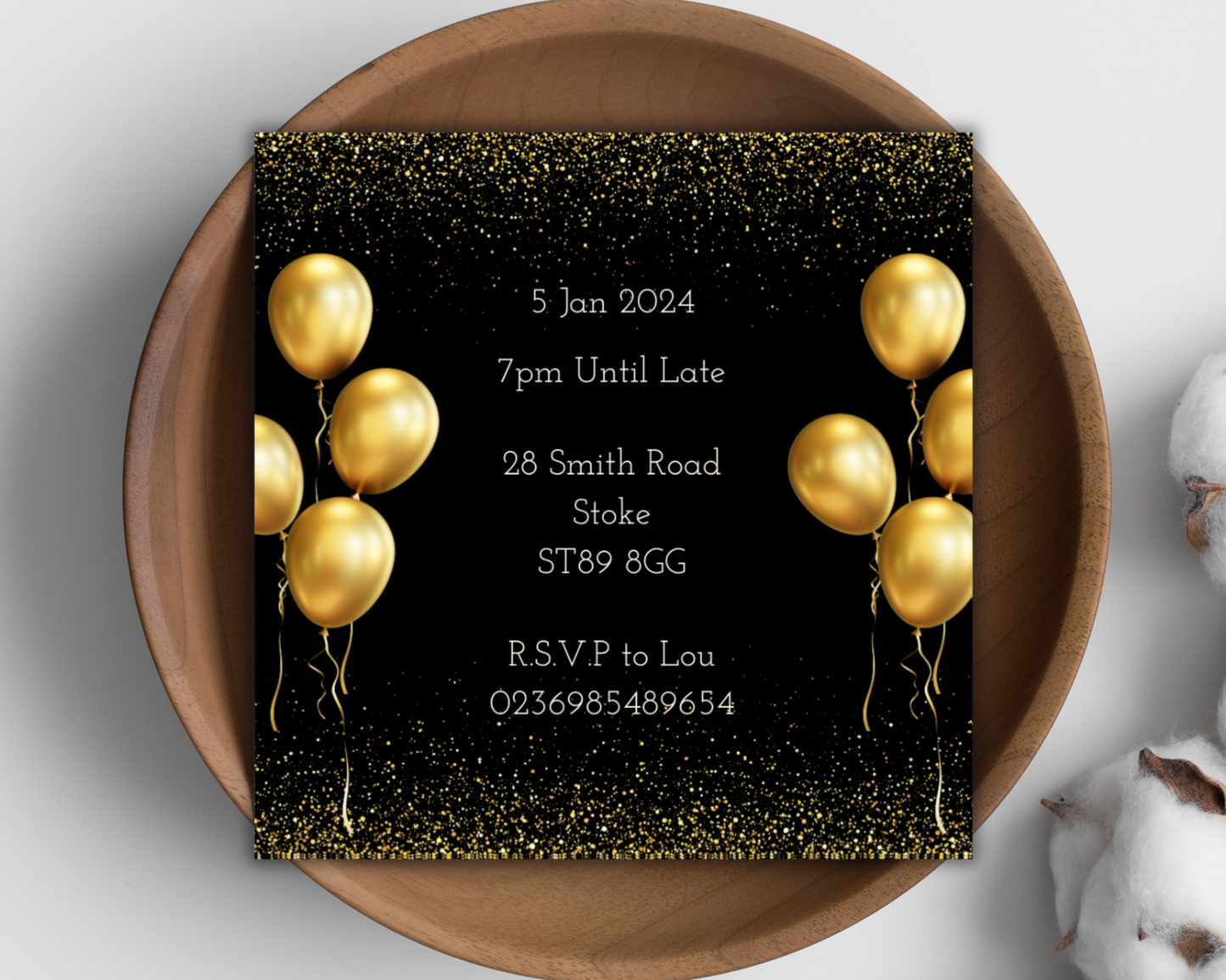 Personalised Black and Gold Birthday Party Invitation