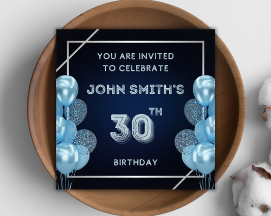 Personalised Blue Birthday Party Invitation