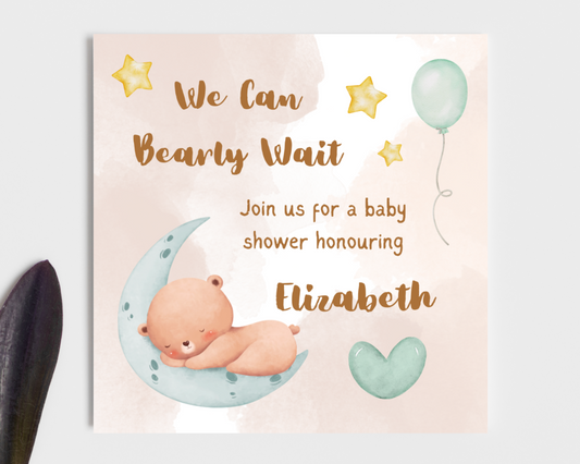 Personalised Neutral Bear Baby Shower Invitation