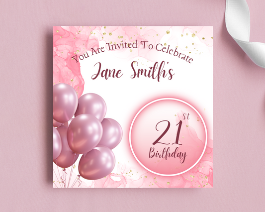 Personalised Pink Birthday Party Invitation
