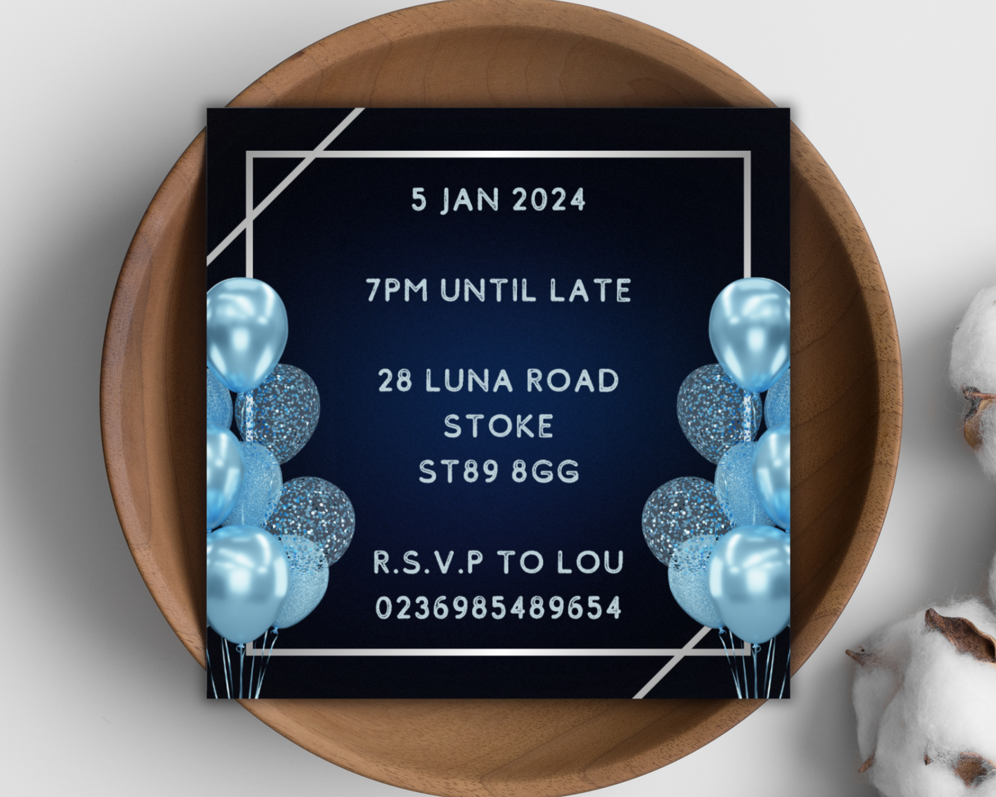 Personalised Blue Birthday Party Invitation