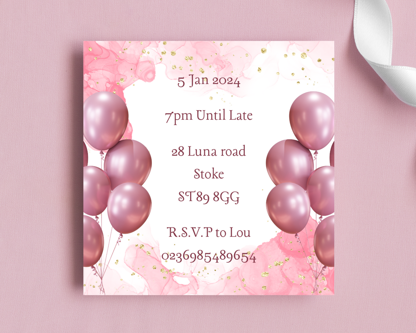 Personalised Pink Birthday Party Invitation